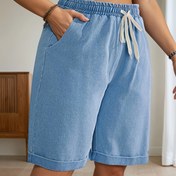 Resim Plus Beden Kadınlar için Günlük Denim Orta Boy Şort - Elastik İpli Bel Detaylı, Makinede Yıkanabilir Kumaş, Yan Cepler & Nefes Alabilen Tasarım İlkbahar/Yaz İçin, Rahat Kesim, Zarif Stil, Kaliteli Dikiş, Gevşek Tarz 
