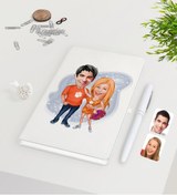 Resim Bk Gift Kişiye Özel Sevgililer Karikatürlü Beyaz Defter Kalem Seti-54 