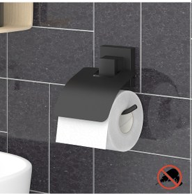 Resim Teknotel Easyfıx Yapıskanlı Kapaklı Wc Kağıtlık Mat Siyah Ef238 