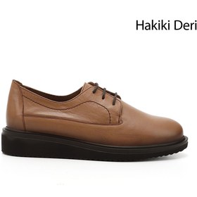 Resim GÖNDERİ(R) Kadın Açık Taba Bağcıklı Dolgu Taban Hakiki Deri Ayakkabı 