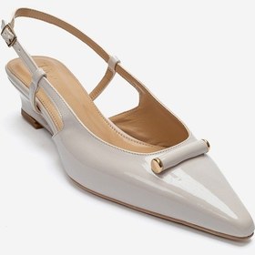 Resim Luvishoes Rhea Ekru Rugan Tokalı Mini Dolgu Kadın Topuklu Ayakkabı 