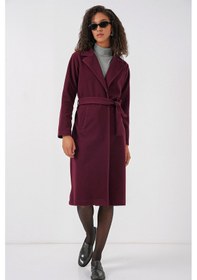 Resim Bigdart 9118 Kruvaze Yaka Kaşe Kaban - Bordo Bordo 