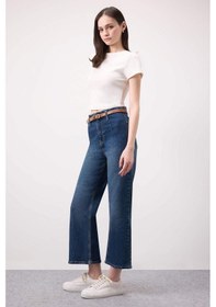 Resim Defacto %100 Pamuk Culotte Yüksek Bel Kısa Kemerli Jean Pantolon D4325AX24AU Mavi 