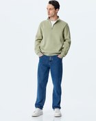 Resim Uzun Kollu Pamuk Karışımlı Şardonlu Basic Yarım Fermuarlı Sweatshirt 