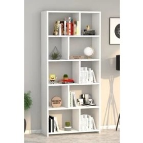Resim Moonlife London Modern Beyaz Kitaplık 5 Raflı Suntalam Malzeme ile 160 cm Yükseklik 