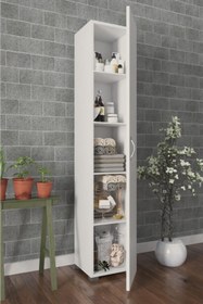 Resim Egecan Mobilya Tek Kapaklı 5 Raflı Çok Amaçlı Banyo Mutfak Kiler Dolabı Beyaz Erzak Dolabı 