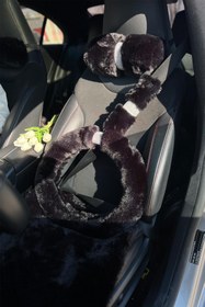 Resim TASARIM ARABAM ATİKE ELİF AKIN Siyah Kürk Gümüş Taş Şeritli Minderli Set 