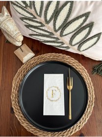 Resim Gold Yaldızlı Beyaz Çelenkli F Harfi Garson Peçete 16 Adet 