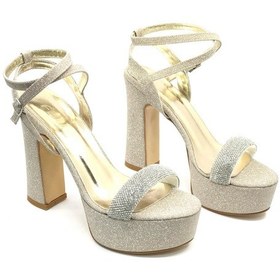 Resim Feles 13 Cm Yüksek Platform Tek Bant Topuklu Taşlı Kadın Abiye Ayakkabı Altın 