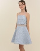 Resim Kız Çocuk Askılı Boncuk İşlemeli Tül Detaylı Tasarım Abiye Elbise-15899 Mavi 