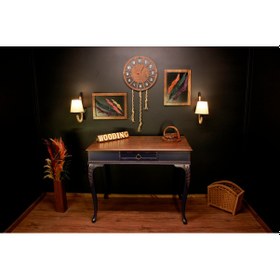 Resim Wooding 100 Cm Masif Ceviz Lacivert Oymalı Çalışma Masası 