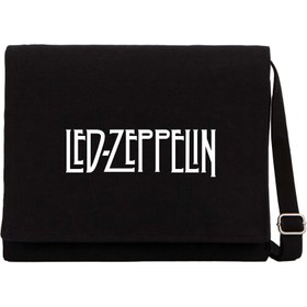 Resim Led Zeppelin Logo Siyah Kanvas Postacı Çantası - Siyah 