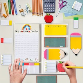 Resim Öğretmenler İçin Renkli, Kendinden Yapışkan Not Defterleri - Eğitici Tasarımlı, Öğretmenler İçin Mükemmel - Defterler, Planlayıcılar, Kalem Kılıfları, Vb. Dahil - İdeal Okul veya Ofis Malzemesi, Öğretmenler İçin Harika Bir Hediye. 