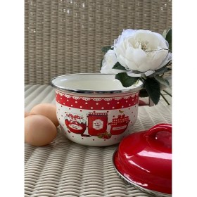 Resim Ezem Sos Tavası 14 cm Kırmızı Emaye Kaplama ile Yumurta Haşlama İçin Tek Parça 
