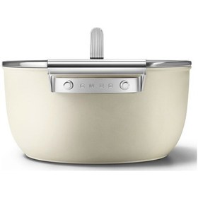 Resim Smeg Cookware 50'S Style Krem Cam Kapaklı 26 Cm Tencere 