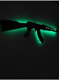 Resim Ak47 Silah Led Işıklı Ahşap Tablo 55x30cm Yeşil, ak4712 
