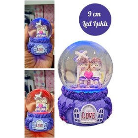 Resim Aşkımsın Sevgili Çift Temalı Mor Love Led Işıklı Kar Küresi 9 Cm 