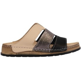 Resim Napa Shoes Hakiki Deri Üç Bantlı Çok Renkli Ortopedik Kadın Terlik Napa-303 Bej 