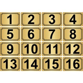 Resim 7x10cm Metal Yapışkanlı Numara (1..16) 16 adet Altın Renk Metal 