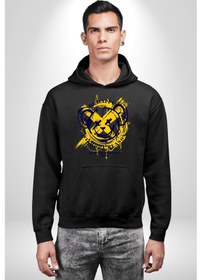 Resim Sebep Olmadan Mutlu Ol Kadın Erkek Siyah Kapüşonlu Sweatshirt Hoodie Siyah 