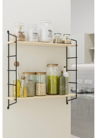 Resim Bino Duvar Rafı Masif Doğal Ahşap Büyük Boy Geniş 2 Katlı Kitaplık Terek Mutfak Rafı Banyo Rafı 