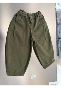 Resim Magu Unisex Çocuk Pamuklu Haki Cepli Pantolon - Lastikli Bel Rahat Kalıp Yeşil 