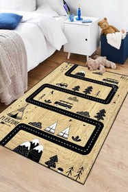 Resim Decomia Home Dijital Kaymaz Jüt Görünümlü Araba Yollu Çocuk Halısı Oyun Halısı Oyun Matı 