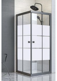 Resim Durul Duşakabin Kare Siyah Kumlama Box Desen Siyah 