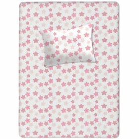 Resim %100 Pamuklu Bebek Aparalı Çarşaf 115x150 + Bebek Yastık Kılıfı 35x45 Yıldız Desen 