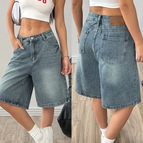 Resim Kadınlar için Vintage Wash Denim Kısa Pantolon - Bol Kesim, Geniş Bacak, Beş Çeyrek, Bahar ve Yaz için Rahat Bermuda Kısa Pantolon, Rahat Giyim|Vintage Wash Etkisi|Cep Detaylı Kısa Pantolon 