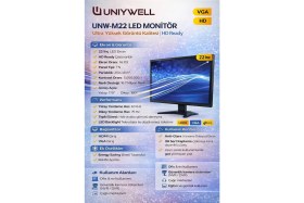 Resim Uniywell UNW-M22 22 İnç 75Hz LED Monitör - HDMI + VGA Girişli, HD Ready Ofis, Ev ve Güvenlik Kamerası Monitörü 