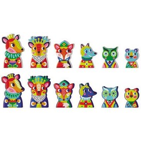 Resim Orman Temalı Satranç Oyunu Hayvan Figürlü İki Seviyeli Satranç Seti 