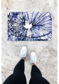 Resim Dijital Baskı Mavi Kırık Cam Desen Kapı Önü Paspası K-1010 