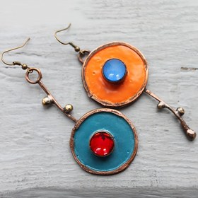 Resim Bohemian Bakır Yuvarlak Sentetik Taşlı Küpeler, Gotik Tarz Minimalist Parti Hediyesi 