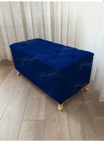 Resim Lüks Sandıklı Kapitoneli Ayakucu Puf Bench 100 Cm Gold Ayak Laci 