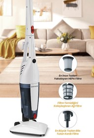 Resim GoldMaster Joker Beyaz Turbo Başlıklı 5 Özel Filtreli Cyclone Dikey Ve Elde Elektrikli Süpürge 5 Yıl Garantili 