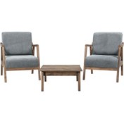 Resim Zem Favela Bohem Çay Seti Ceviz Ahşap, Gri (2 ADET TEKLİ BERJER 1 ADET SEHPA) 