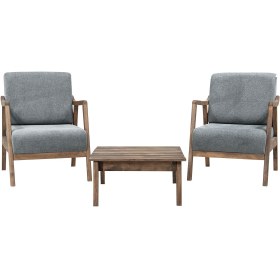 Resim Zem Favela Bohem Çay Seti Ceviz Ahşap, Gri (2 ADET TEKLİ BERJER 1 ADET SEHPA) 