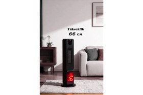 Resim Hoogar German 2701 L Siyah OLED Şömineli Ekran Dijital Göstergeli Kule Tipi Seramik Fanlı Isıtıcı 
