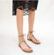 Resim BodrumSandals El Yapımı Hakiki Deri Gold Kadın Bodrum Sandaleti - B2001 