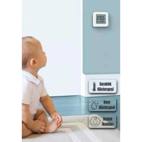 Resim Mini Bebek Sıcaklık Nem Ölçer LCD Oda Termometre Duvara Takılabilen Masaüstü Isı Göstergesi Beyaz 