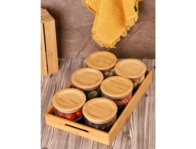 Resim Bambum Duo Bambu Kapaklı Cam Kahvaltılık Set 300 ml 6'lı Şık Tasarım ve Hava Sızdırmazlık 