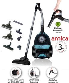 Resim Arnica 750W Sessiz ve Yüksek Çekim Gücüne Sahip Kumandalı Torbasız Süpürge, HEPA 13 Alerjik Filtreli 