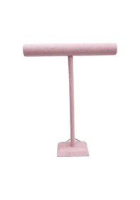 Resim Süet Kaplama Pembe Renk Uzun 50/40 Cm Kolye - Tesbih Sergileme Standi 