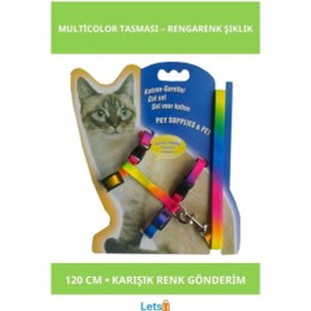 Resim Ayarlanabilir Multicolor Kedi Tasması 120cm 