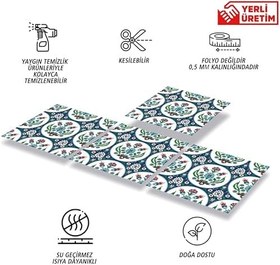Resim Tink Kendinden Yapışkanlı Zemin Duvar Sticker, Fayans Kaplama PVC Karo Metraj Çini Desenli 30x30 cm (4 Adet / 0,36 m²) 