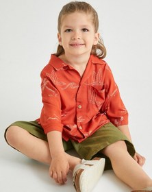 Resim Koton Kısa Kollu Gömlek Baskı Detaylı Tek Cepli Viskon Kumaş Turuncu Desenli 4skb60246tw 