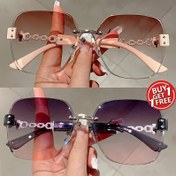 Resim 2Pcs Kadınların Moda Büyük Kare Gözlükleri Zincir Süsü ile, Polikarbon Çerçeve, Şık Siyah ve Gül Altın, Günlük ve Her Kullanım İçin Mükemmel, Her Moda Gözlük|Zincir Süsü ile Gözlükler|Polikarbon Lensler, Kadınlar İçin Gözlükler 