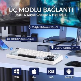 Resim Aula F65 Reaper Switch Mekanik RGB TKL Makrolu Hot Swap Kablosuz Klavye Buz Mavisi 
