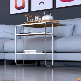 Resim Modilayn C Yan Sehpa Geniş Boy Tekerlekli Çalışma, Atıştırmalık, Yemek, Laptop Sehpası Ceviz 